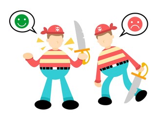 sad happy pirate sailor man emotion cartoon doodle flat design style vector illustration