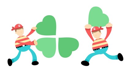 pirate sailor and clover leaf cartoon doodle flat design style vector illustration