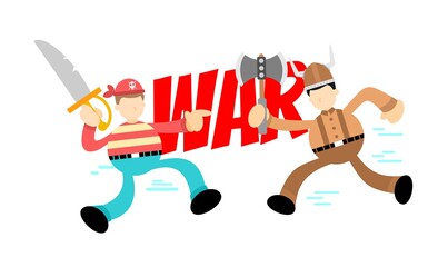 barbarian viking fight war pirate cartoon doodle flat design style vector illustration