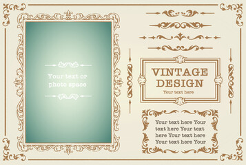アンティークな装飾フレーム、飾り罫、オーナメントのベクターセット。フォトフレームなどに。