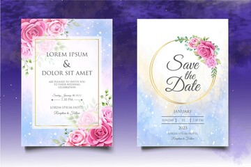 Fototapeta premium Elegant wedding invitation template set with beautiful roses