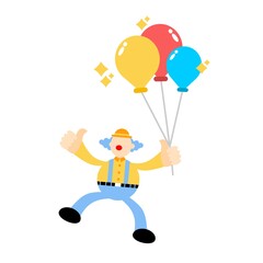 happy yellow clown and colorful balloon cartoon doodle flat design style vector illustration