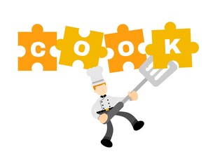 restaurant chef cook word orange puzzle spatula cartoon doodle flat design style vector illustration