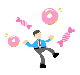 businessman and pink sugar sweet candy doughnut beverage cartoon doodle flat design style vector illustration