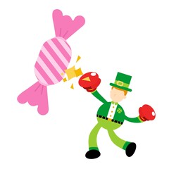 leprechaun punch boxing sugar sweet candy beverage cartoon doodle flat design style vector illustration