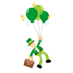 leprechaun celtic fly float with colorful balloon cartoon doodle flat design style vector illustration