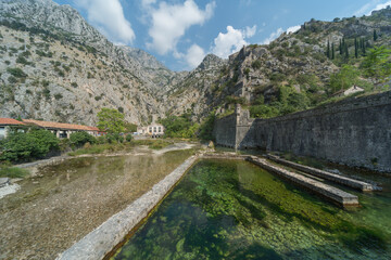 Outer walls of Kotor fort looking towards mountains,Kotor,Montenegro.