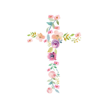 Easter green spring cross of Jesus in my heart concept. Collage from springs plants branches and flowers. Isolated. You can find all the full sized images in my portfolio.