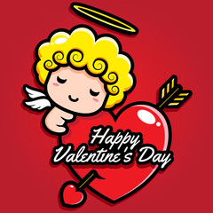 Cute cupid character design is hugging Valentine's Day congratulations