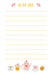 To do list with cute hand drawn illustrations on white background. Lined. Notepad sized.