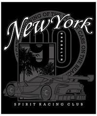Fototapeta na wymiar new york hot race, vector car typography illustration graphic design for print