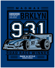 road race winner, vector car typography illustration graphic design for print