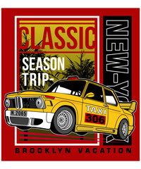 taxi car classic, vector typography illustratration graphic design