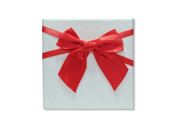 Gift box has lid.white, red bow tie on white background isolate. With clipping path
