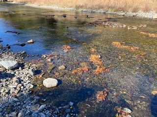 The Tsuki River flows through the Ranzan Valley in Ranzan-Town, Hiki-District, Saitama Prefecture, Japan.