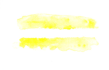 Hand-painted brush stroked abstract yellow watercolor on white paper background, for design, wallpaper, banners, text...