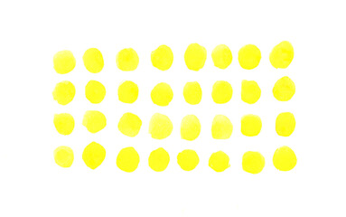 Watercolor yellow dot pattern, seamless background. Brush stroked hand-painted on white paper background, for design, wallpaper, banners, text...