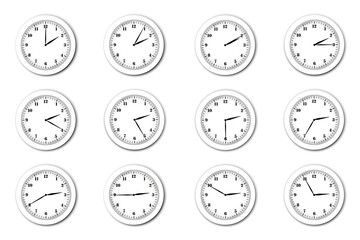 Clock icon vector. Time set vector. Clock set, great design for any purposes. Stock image. EPS 10.
