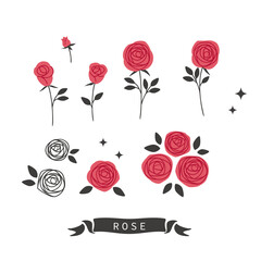 Hand drawn style rose flower illustration set - obrazy, fototapety, plakaty