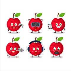 Cherry cartoon character are playing games with various cute emoticons