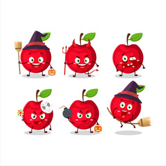 Halloween expression emoticons with cartoon character of cherry