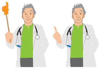 指示棒　指差し　説明　シニア医師