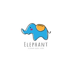 Elephant cartoon hand drawn icon logo design vector template