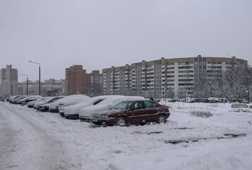 The city of Minsk, the capital of Belarus, in the snow.