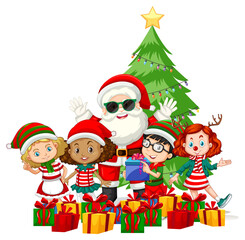 Santa Claus with children wear Christmas costume cartoon character on white background