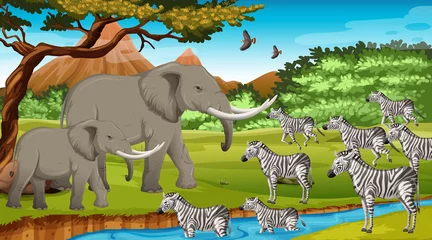 Gruppe wilder afrikanischer Tiere in der Waldszene © blueringmedia