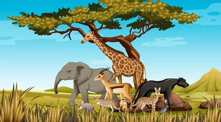 Gruppe wilder afrikanischer Tiere in der Waldszene © blueringmedia