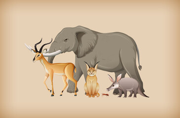 Group of wild animal on background