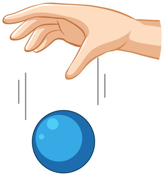 Hand dropping blue ball for gravity experiment