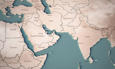 Middle East map illustration. map of the world with a country name. - obrazy, fototapety, plakaty