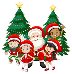 Santa Claus with children wear Christmas costume cartoon character on white background
