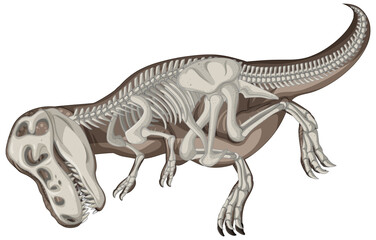 Fototapeta na wymiar Full dinosaur skeletons on white background
