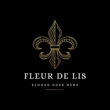 Elegant Lineart fleur de lis logo icon vector on black background