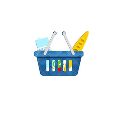 Shopping basket colored icon with food on white background
