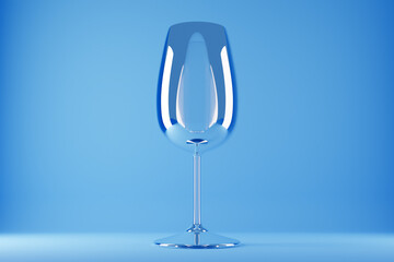 3D illustration of  champagne  glasses. Wine glasses for alcohol on a blue background