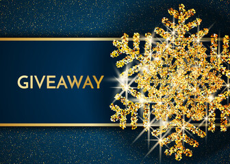 Time for a giveaway - banner template. It s time for a Giveaway phrase on gold and black background. Christmas and New Year giveaway - holiday baner template. Vector illustration