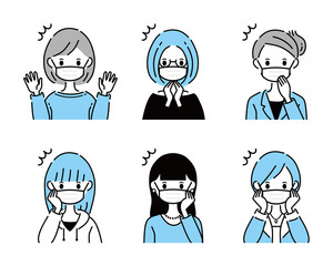 マスク　女性　驚く　複数
