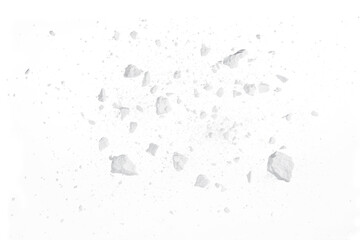 Rock stone broken splash explosion isolated on white background texture object design