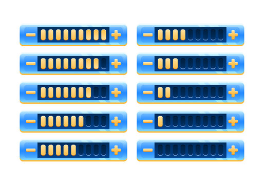 set of fantasy glossy game ui progress bar panel with increase and decrease button for gui asset elements vector illustration