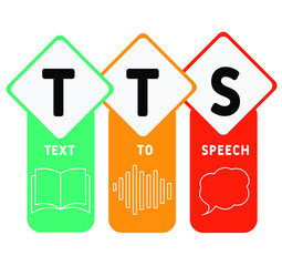 TTS - Text to Speech acronym. business concept background.  vector illustration concept with keywords and icons. lettering illustration with icons for web banner, flyer, landing page, presentation
