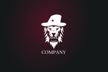 logo concept fierce lion wearing a hat, very elegant and special