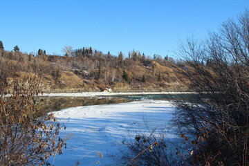 Fototapeta na wymiar View Of River From The Bush, Capilano Park, Edmonton, Alberta