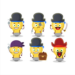 Cartoon character of bulb lamp with various pirates emoticons