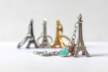 French souvenir keychains in the form of the Eiffel Tower