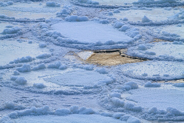 washout among frozen ice floes on the river
