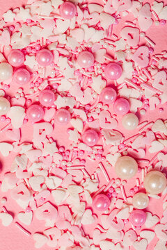 Pink Sugar Sprinkles Or Confetti Closeup